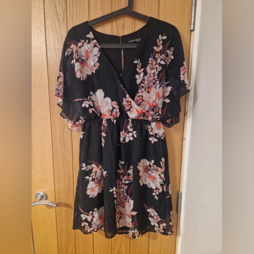 Black Dress with Pink Floral Design